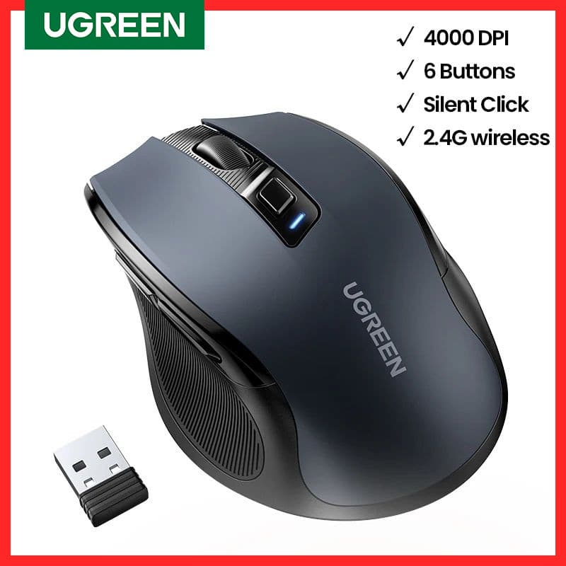 Trådlös Ergonomisk Mus – 4000 DPI, 99 % Tysta Klick, 6 Knappar (2.4 GHz)
