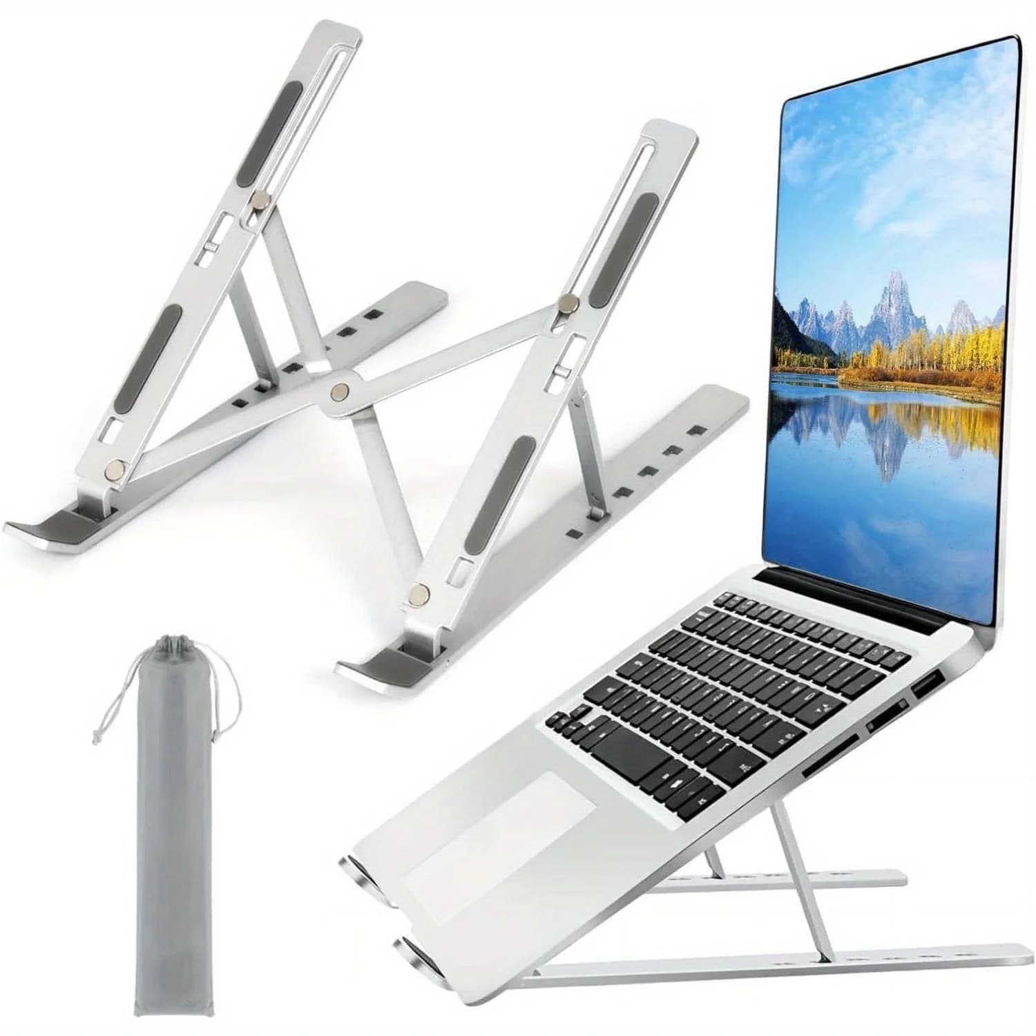 Laptopställ i Aluminium – Hopfällbart & Höjdjusterbart