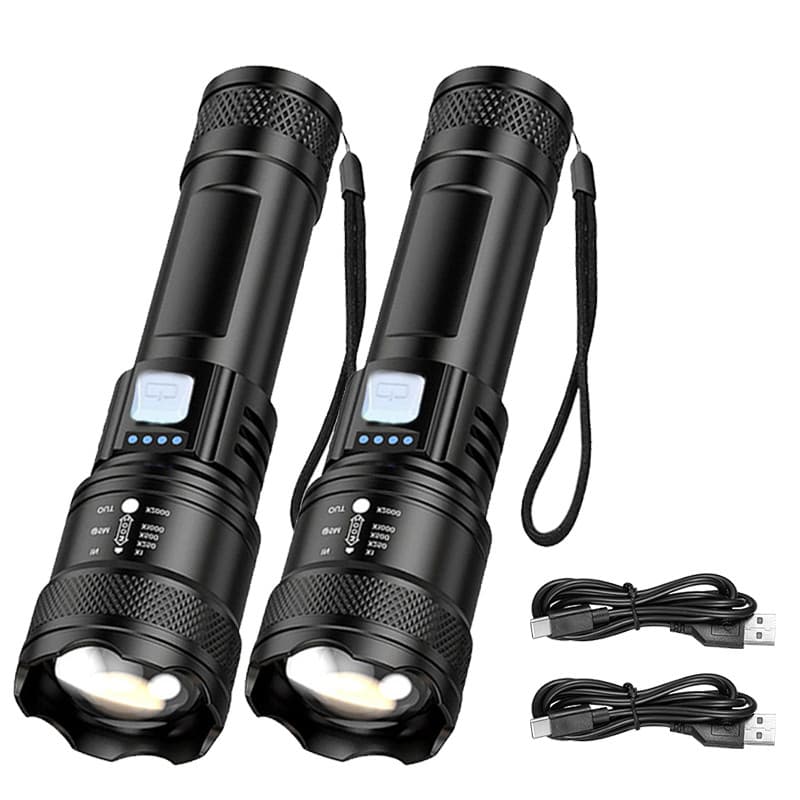 Taktisk LED-ficklampa 2000LM – USB-laddbar & vattentät med zoom