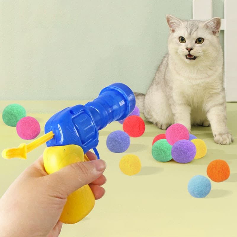 Interaktiv kattkanon med färgglada bollar – lek och träning för din katt