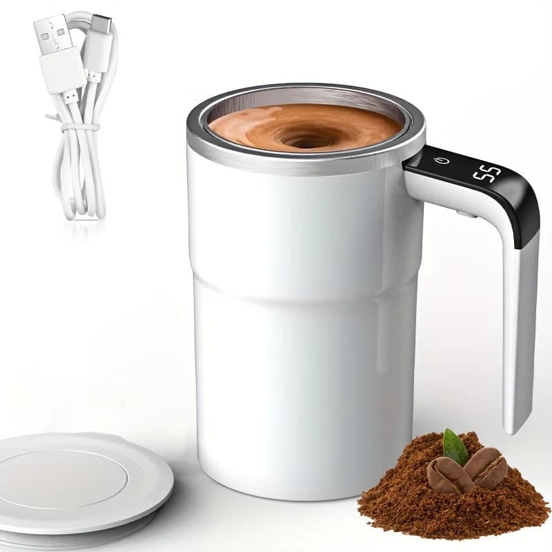 Elektrisk Självskakande Kaffemugg – 380 ml Rostfritt Stål med Temperaturkontroll